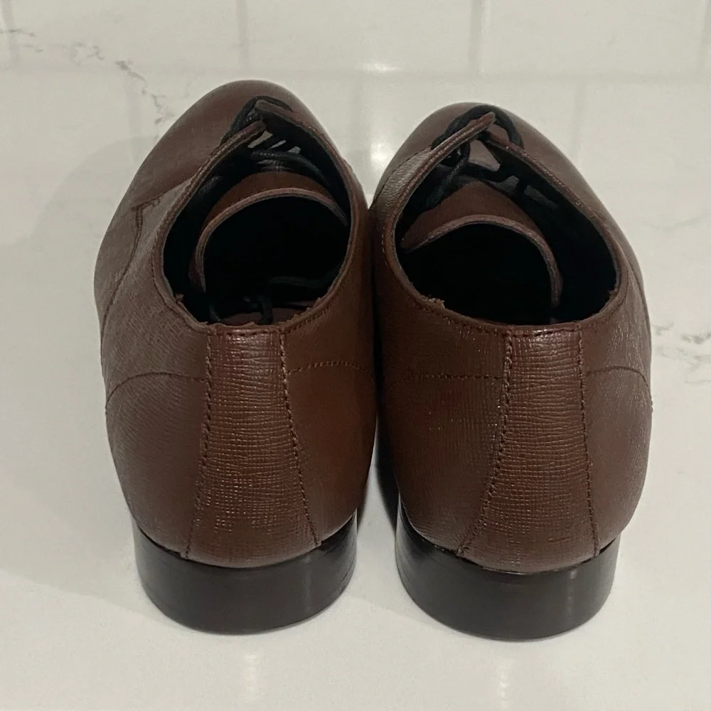 BP Derby Mens Size 10 Brown Textured Leather Plain Toe Dress  Shoes New